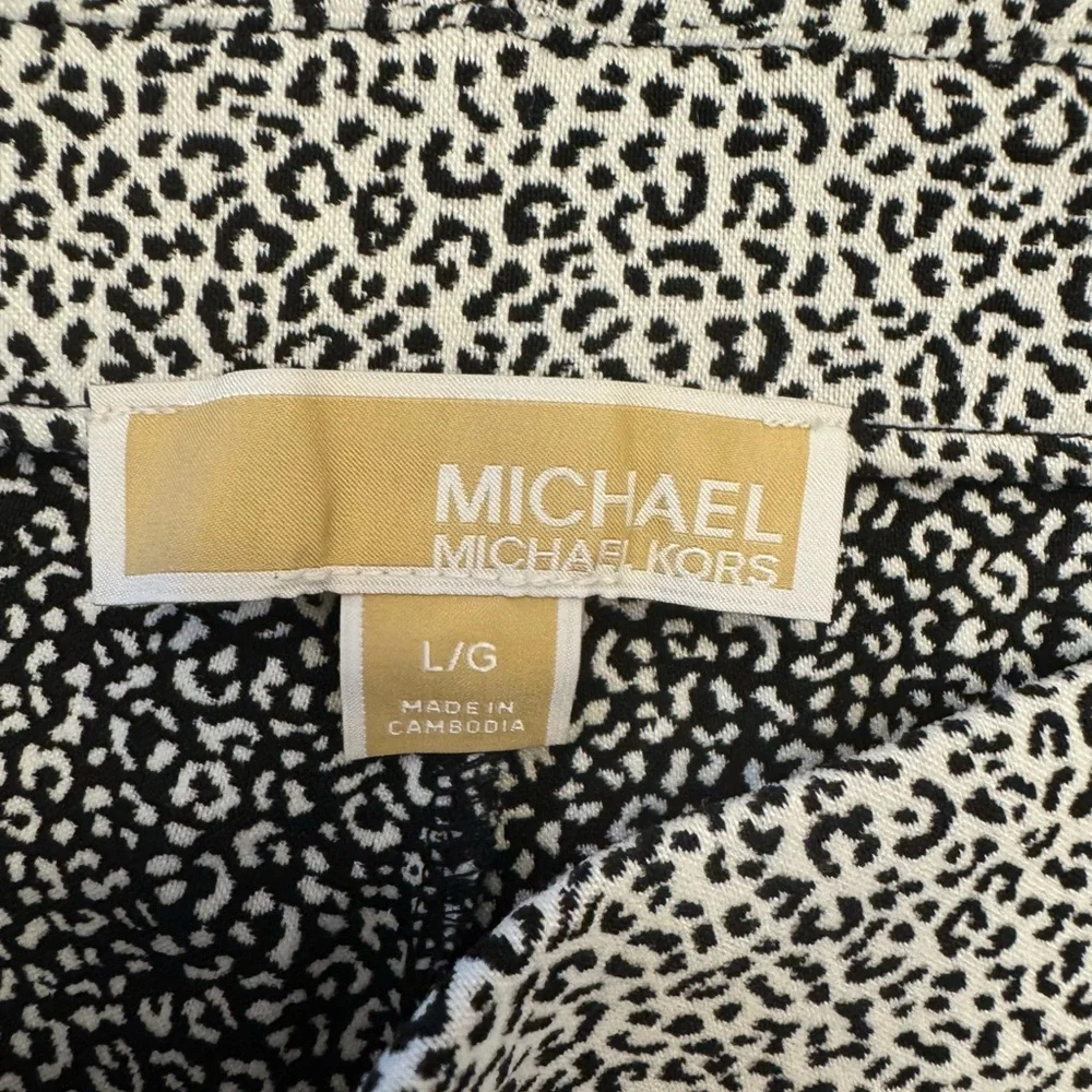 Michael‎ Kors L Super Skinny Ankle Pull On Stretch Pant Black White Animal New